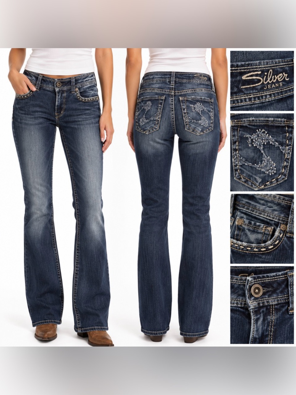 Silver Jeans Julia Vintage Y2K Bootcut Embroidered Dark Wash Jeans Size 27